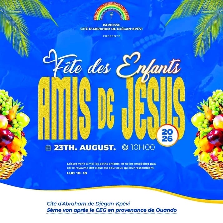 Affiche de la Fête des Enfants Amis de Jésus, 23 août 2026 à 10h00, paroisse Cité d'Abraham de Djègan-Kpévi